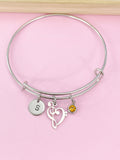Silver Bass Clef Music Note Heart Charm Bracelet, School Band Orchestra Choir Gifts Ideas, AN1764