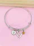 Silver Bass Clef Music Note Heart Charm Bracelet, School Band Orchestra Choir Gifts Ideas, AN1764