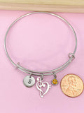 Silver Bass Clef Music Note Heart Charm Bracelet, School Band Orchestra Choir Gifts Ideas, AN1764