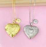 Gold Heart Flower Locket Pendant Necklace, Love Necklace, Keepsake Photo Frame Charm, N3842