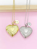 Silver or Gold Heart Flower Locket Pendant Necklace, Love Necklace, Keepsake Photo Frame Charm, N3842A