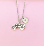 Silver Ambulance Car Charm Necklace, EMT Gift, N4372