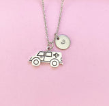 Silver Ambulance Car Charm Necklace, EMT Gift, N4372