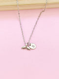 Silver Mermaid Tail Initial Necklace, Fantasy Gift