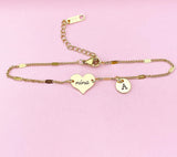 Gold Nina Heart Bracelet, Danity Nina Bracelet Jewelry Gifts, Family Words Option, D137
