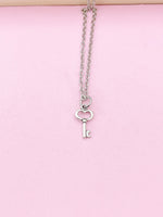 Silver Key Heart Necklace, Key Charm, Valentine Gift, N5009A