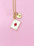 Gold Red Ace of Diamonds Playing Card Charm Necklace, A Red Diamonds Poker Card, Card Option, N5775