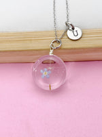 Silver Dandelion Forget Me Not Real Flower Charm Necklace, Wish Gifts, N5776