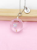 Silver Dandelion Forget Me Not Real Flower Charm Necklace, Wish Gifts, N5776