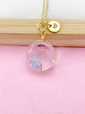 Gold Dandelion Forget Me Not Real Flower Charm Necklace, Wish Gifts, N5776A