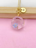 Gold Dandelion Forget Me Not Real Flower Charm Necklace, Wish Gifts, N5776A