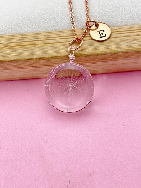 Rose Gold Dandelion Real Flower Charm Necklace, Wish Gifts, N5777