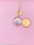 Gold Dandelion Three Forget Me Not Real Flower Charm Necklace, Wish Gifts, N5779