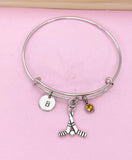 Silver Hockey Stick Charm Bracelet, Initial, Birthstone