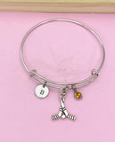 Silver Hockey Stick Charm Bracelet, Initial, Birthstone