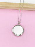 Silver Locket Pendant Necklace, Keepsake Photo Charm, Initial