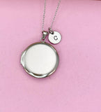 Silver Locket Pendant Necklace, Keepsake Photo Charm, Initial