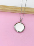 Silver Locket Pendant Necklace, Keepsake Photo Charm, Initial
