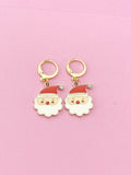 Gold Santa Claus Dangle Earrings, Stainless Steel Christmas Earrings
