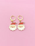 Gold Santa Claus Dangle Earrings, Stainless Steel Christmas Earrings