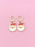 Gold Santa Claus Dangle Earrings, Stainless Steel Christmas Earrings