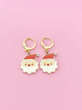 Gold Santa Claus Dangle Earrings, Stainless Steel Christmas Earrings