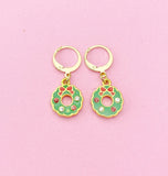 Gold Christmas Wreath Charm Earrings, Red Green Wreath Flower Jewelry, N3257