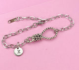 Silver Lasso Knot Charm Bracelet, Initial Charm, Stainless Steel Chain