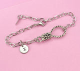 Silver Lasso Knot Charm Bracelet, Initial Charm, Stainless Steel Chain