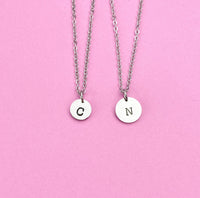 Initial Necklace, Platinum Plated Hand Stamp Letter Charm, Dainty Necklace, N01
