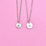 Initial Necklace, Platinum Plated Hand Stamp Letter Charm, Dainty Necklace, N01