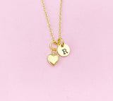 18K Gold Plated Heart Necklace, Initial Charm, Dainty Personalized Jewelry, N3592