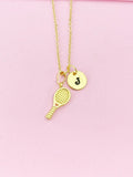 Gold Tennis Racket Charm Necklace, Preconized Gift, N4206