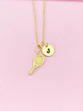 Gold Tennis Racket Charm Necklace, Preconized Gift, N4206