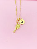 Gold Tennis Racket Charm Necklace, Preconized Gift, N4206