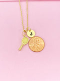 Gold Tennis Racket Charm Necklace, Preconized Gift, N4206
