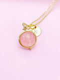 Gold Cherry Quartz Initial Necklace, Mother's Day Gift