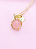 Gold Cherry Quartz Initial Necklace, Mother's Day Gift