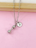 Stainless Steel Dumbbell Necklace, Personalized Initial Charm