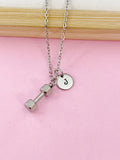 Stainless Steel Dumbbell Necklace, Personalized Initial Charm
