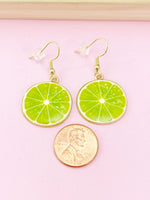 Gold Green Lime Charm Earrings, Beautiful Lemon Slice Earrings, Fruit Jewelry, N2707A