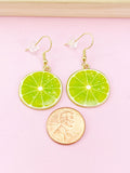 Gold Green Lime Charm Earrings, Beautiful Lemon Slice Earrings, Fruit Jewelry, N2707A