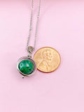 Silver Malachite Charm Necklace, Gold in Option, Natural Gemstone Jewelry, N4693