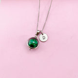 Silver Malachite Charm Necklace, Gold in Option, Natural Gemstone Jewelry, N4693