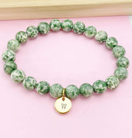 Green Spot Jasper Bracelet, Natural Gemstone Jewelry N3774