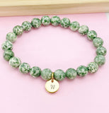 Green Spot Jasper Bracelet, Natural Gemstone Jewelry N3774