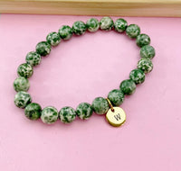 Green Spot Jasper Bracelet, Natural Gemstone Jewelry N3774