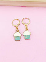 Gold Cute Cupcake Earrings, Blue Pale Turquoise Cupcake Foodie Gidt, N3219