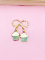 Gold Cute Cupcake Earrings, Blue Pale Turquoise Cupcake Foodie Gidt, N3219