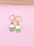 Gold Cute Cupcake Earrings, Blue Pale Turquoise Cupcake Foodie Gidt, N3219